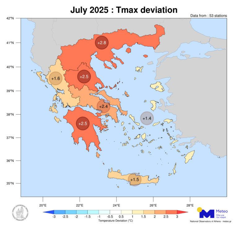 Meteo: Ο Ιούλιος ο δεύτερος πιο ζεστός μήνας για Βόρεια και Στερεά Ελλάδα από το 2010