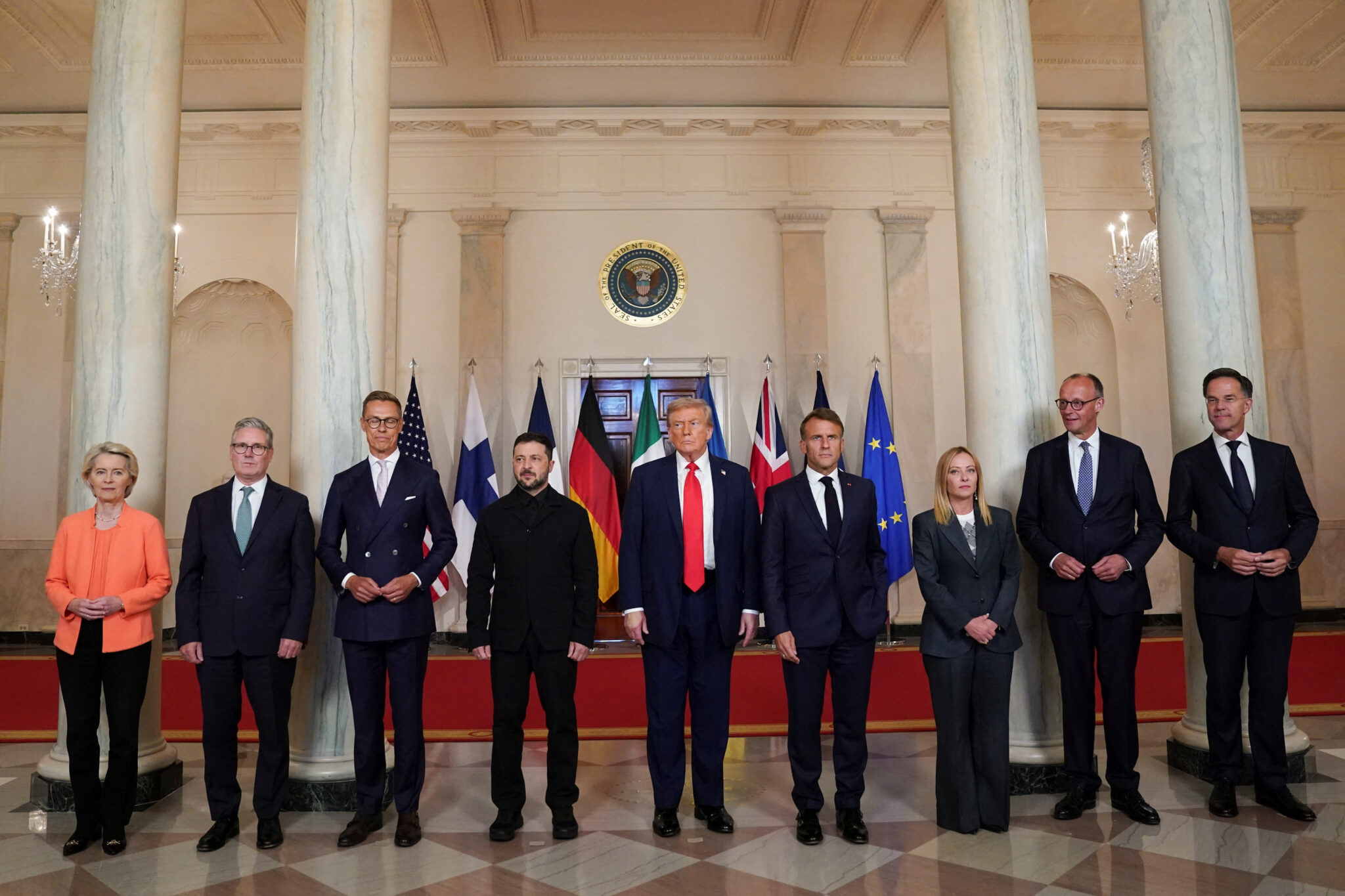 Τραμπ, Ζελένσκι, φον ντερ Λάιεν, Μακρόν, Στάρμερ, Στουμπ, Ρούτε, Μελόνι, Μερτς