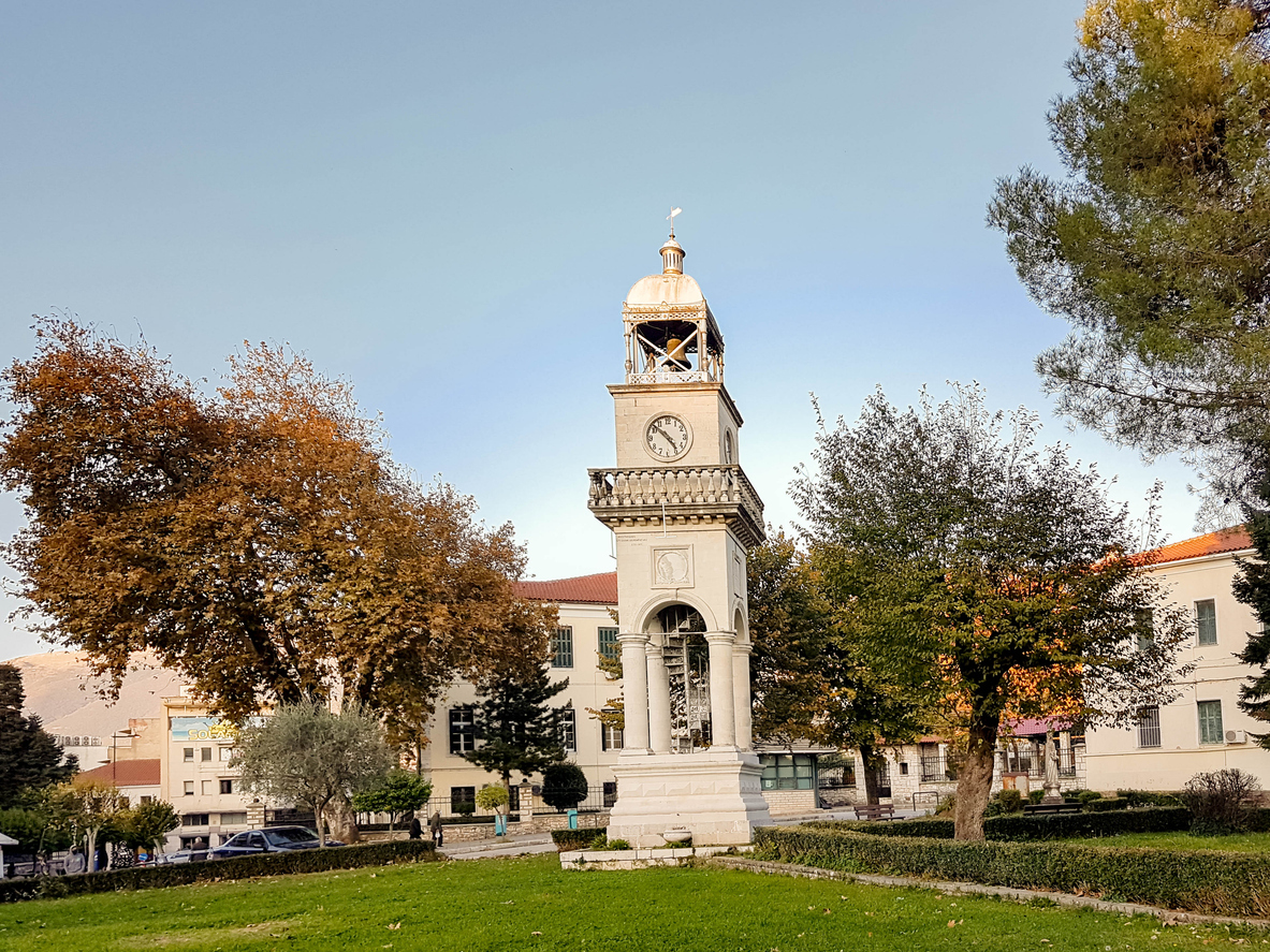 ioannina  city central clock greece in autumn